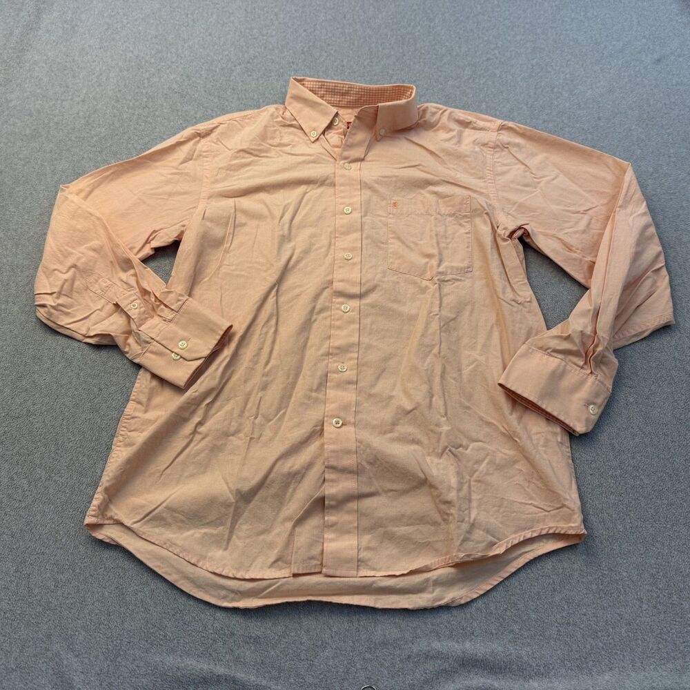 IZOD Shirt Mens  M Peach Long Sleeve Button Down Smooth Cotton Dress Up
